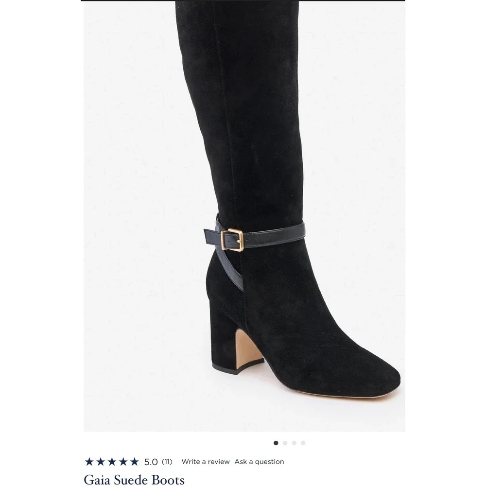 J.McLaughlin Gaia Suede Tall Boots Black Block Heel Side Zip‎ Buckle Detail 6